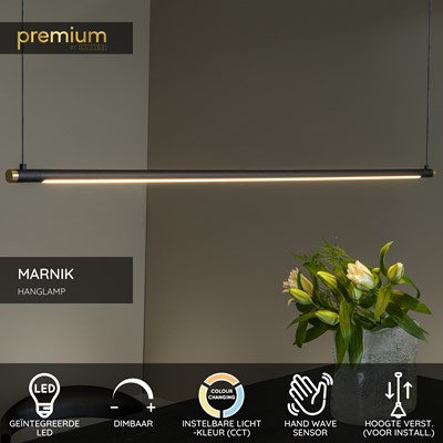 Lucide MARNIK - Hanglamp - Ø 2,5 cm - LED Dimb. - CCT - 1x22W 2700K/4000K - Handbewegingssensor - Zwart | Premium